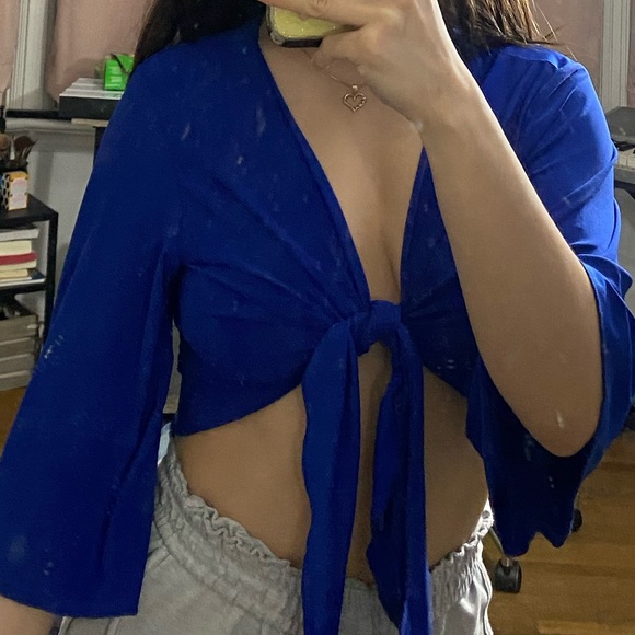 Blue tie front top - Picture 3 of 3